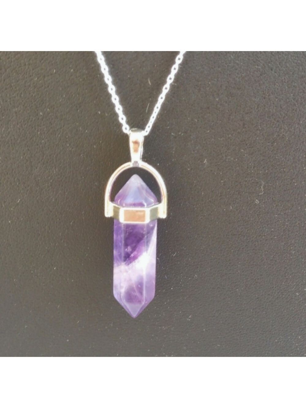 Genuine gemstone amethyst natural crystal pendant necklace 18 inch silver chain - Picture 4 of 8